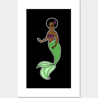 Cute Afro Mermaid Beautiful Black Woman Melanin Posters and Art